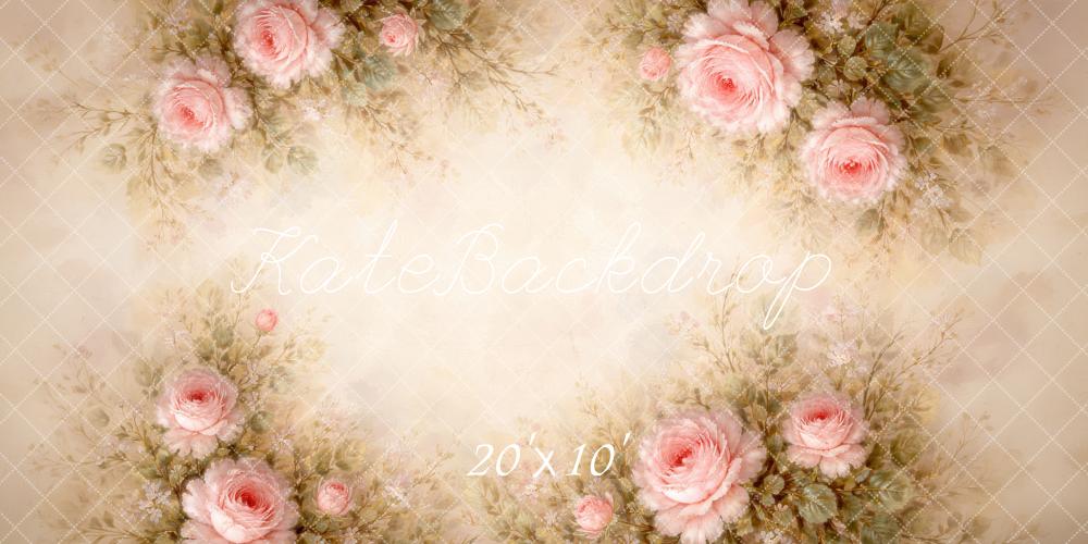 Kate Newborn Pink Rose Flower Vintage Bouquet Printed Backdrop Designed by Megan Leigh