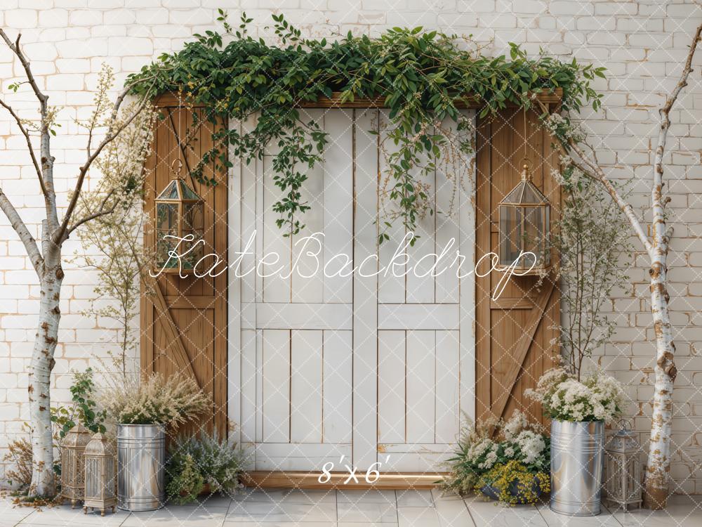 Spring Rustic Door Greenery Tree Foto Achtergrond Designed by Emetselch