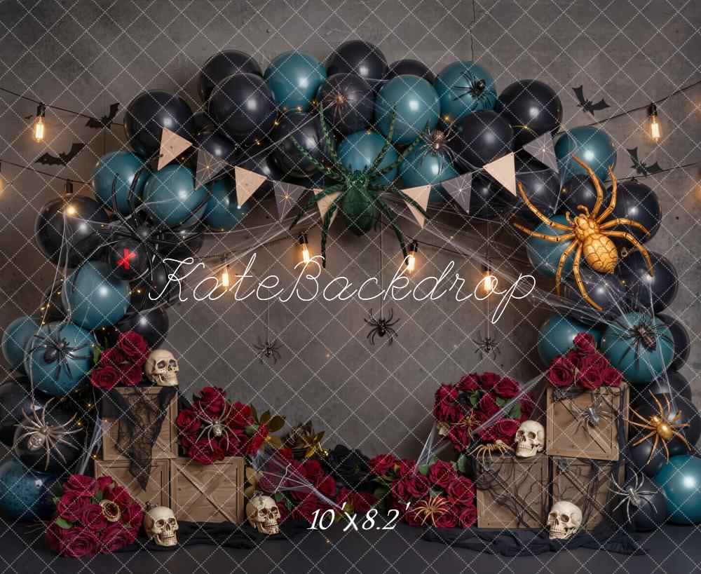 Kate Halloween Spooky Balloon Arch Skulls Spiders Roses Printed Backdrop Designed by Emetselch