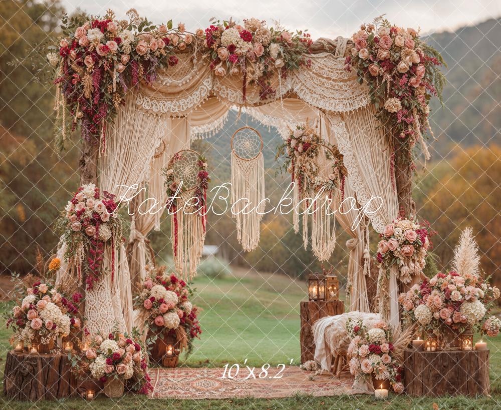Kate Mother's Day Boho Flower Arch Macrame Lanterns Dreamcatcher Printed Backdrop Designed by Emetselch