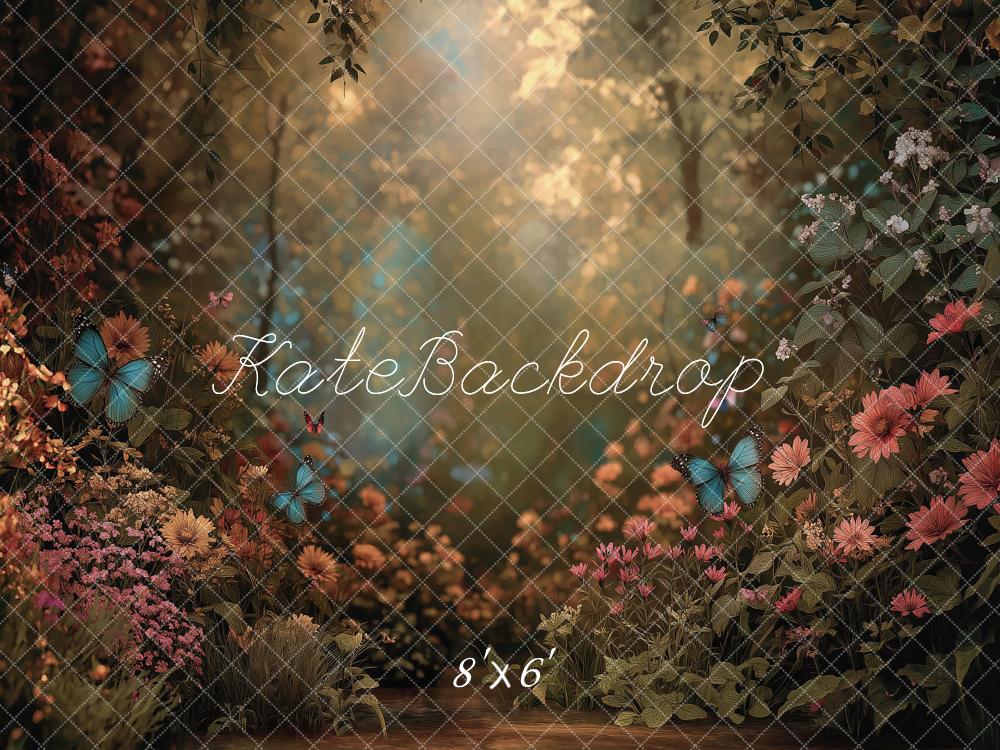 Kate Spring Forest Flowers Butterflies Sunlight Backdrop Designed by Angela Miller