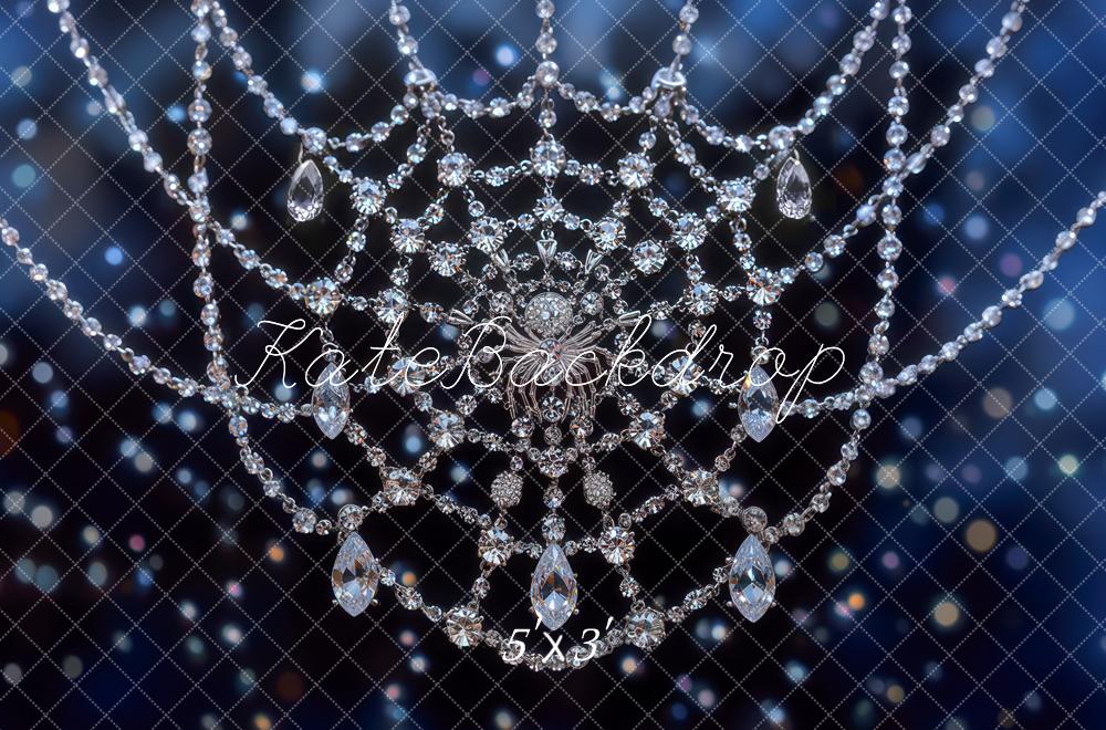 Kate Halloween Crystal Spider Web Blue Bokeh Backdrop Designed by Mini MakeBelieve