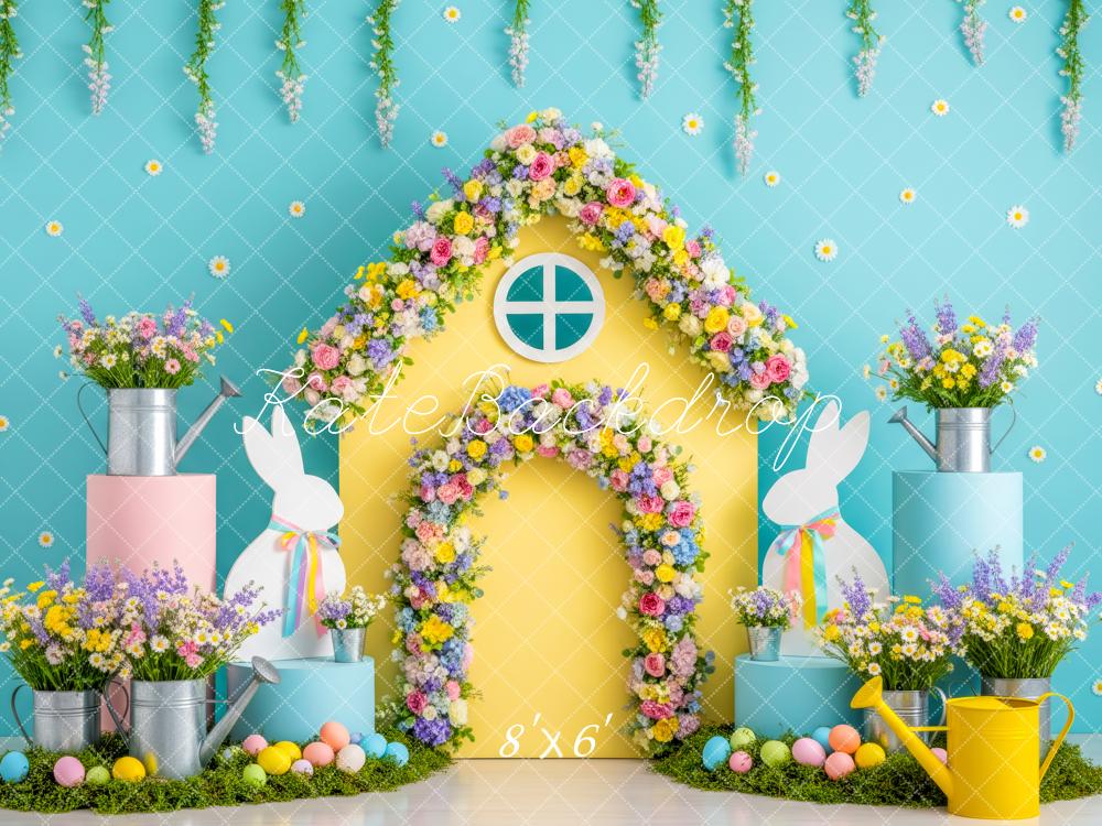 Kate Easter Bunny Pastel Flower Arch House Printed Backdrop Designed by Patty Roberts