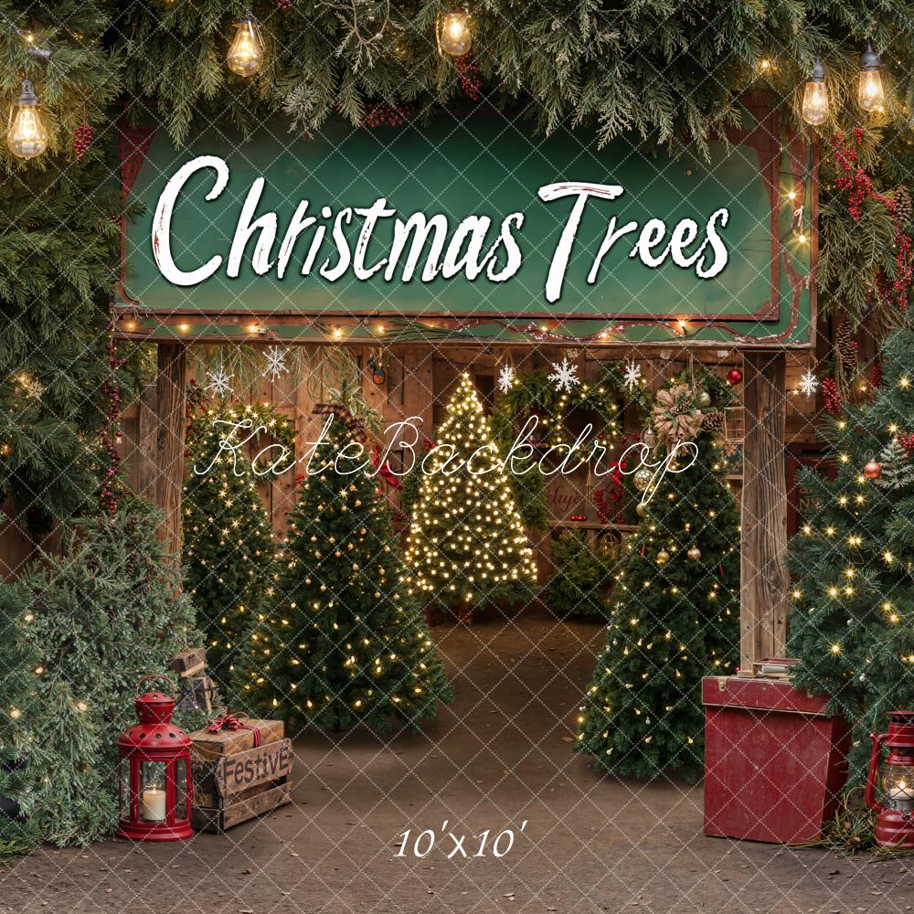 Kate Christmas Trees Rustic Lanterns Barn Backdrop Designed by Emetselch