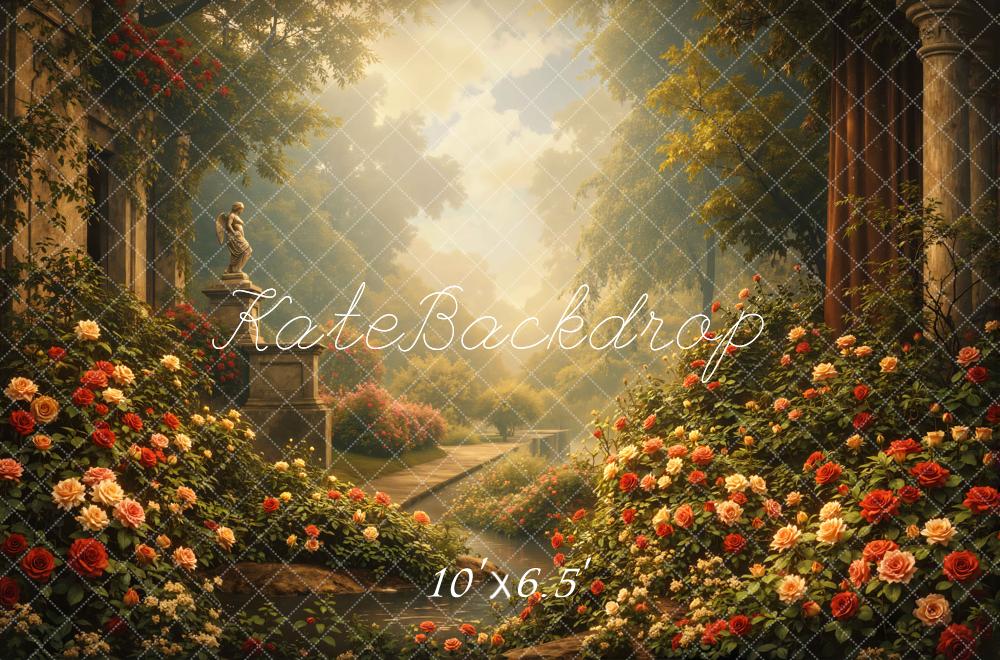 Kate Spring Garden Roses Statue Pathway Backdrop Designed by Mini MakeBelieve