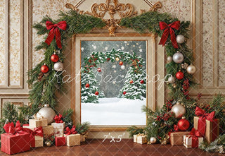 Kate Christmas Garland Snow Gifts Retro Printed Backdrop Designed by Emetselch