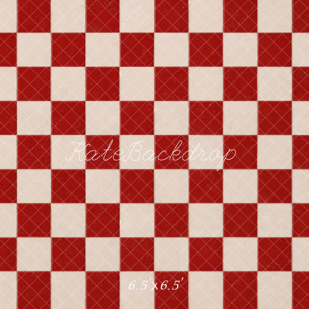 Kate Red White Checkerboard Floor Printed Backdrop Designed by Emetselch