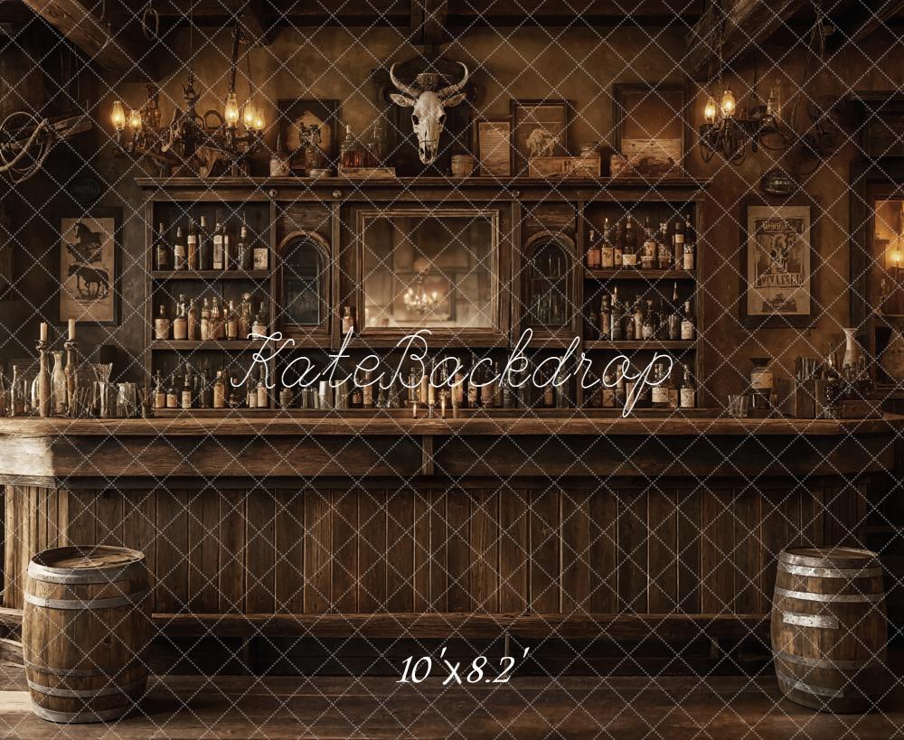 Kate Rustic Western Saloon Bar Barrels Brown Backdrop Designed by Emetselch
