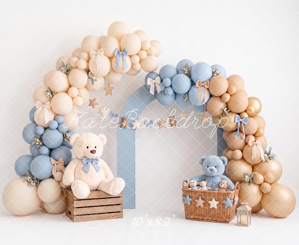 Kate Cake Smash Teddy Bear Balloon Arch Bow Printed Backdrop Designed by Angela Miller