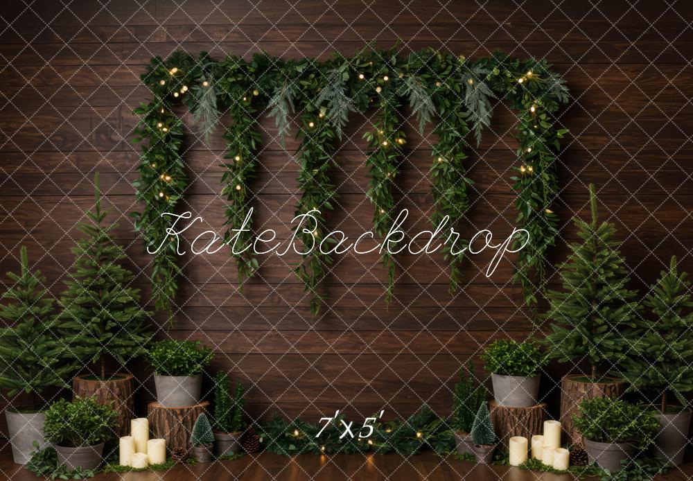Kate Christmas Greenery Garland Candles Wooden Wall Backdrop Designed by Patty Roberts