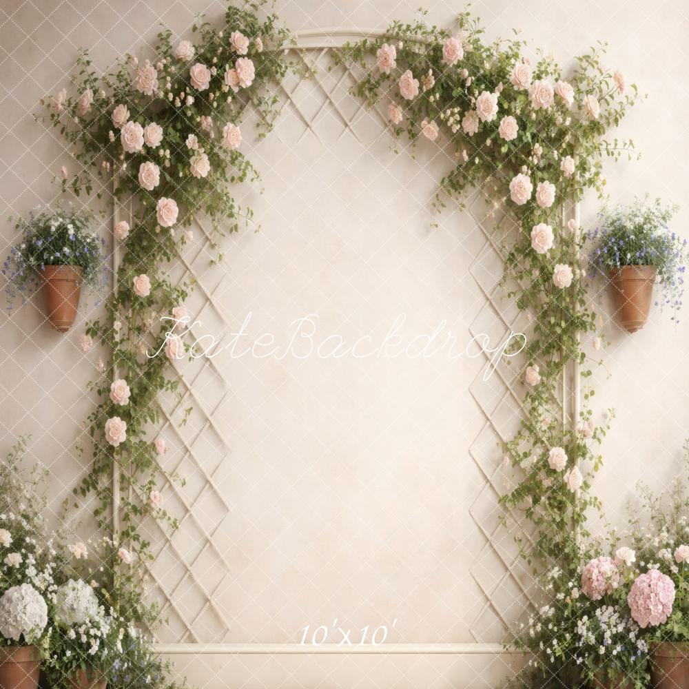 Kate Spring Flower Arch Trellis Wall Pink Roses Printed Backdrop Designed by Vertigo Productions