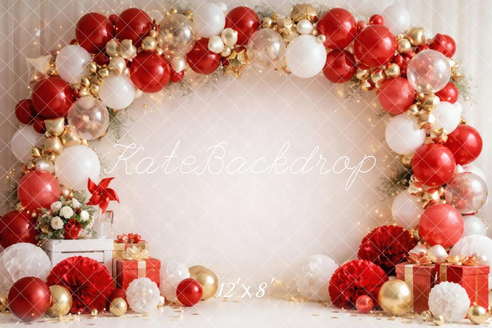 Kate Cake Smash Balloon Arch Red White Gold Presents Printed Backdrop Designed by Vertigo Productions