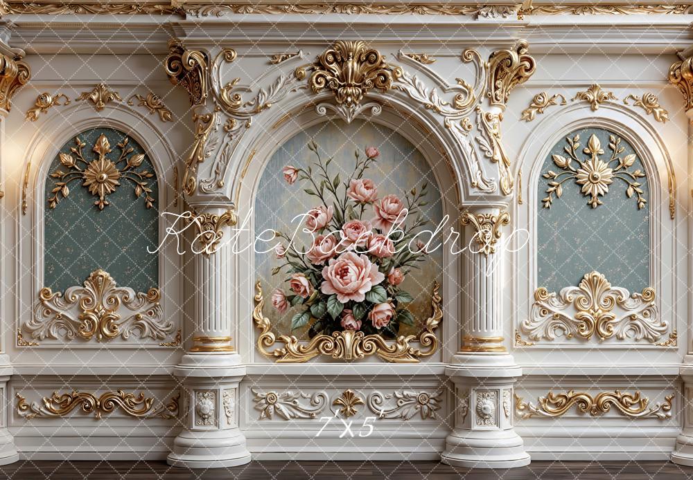 Kate Spring Vintage Baroque Ornate Columns Floral Wall Printed Backdrop Designed by Mini MakeBelieve