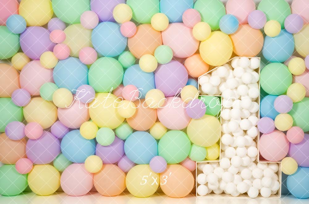 Kate 1st Birthday Pastel Balloon Wall Colorful Backdrop Designed by Kerry Anderson