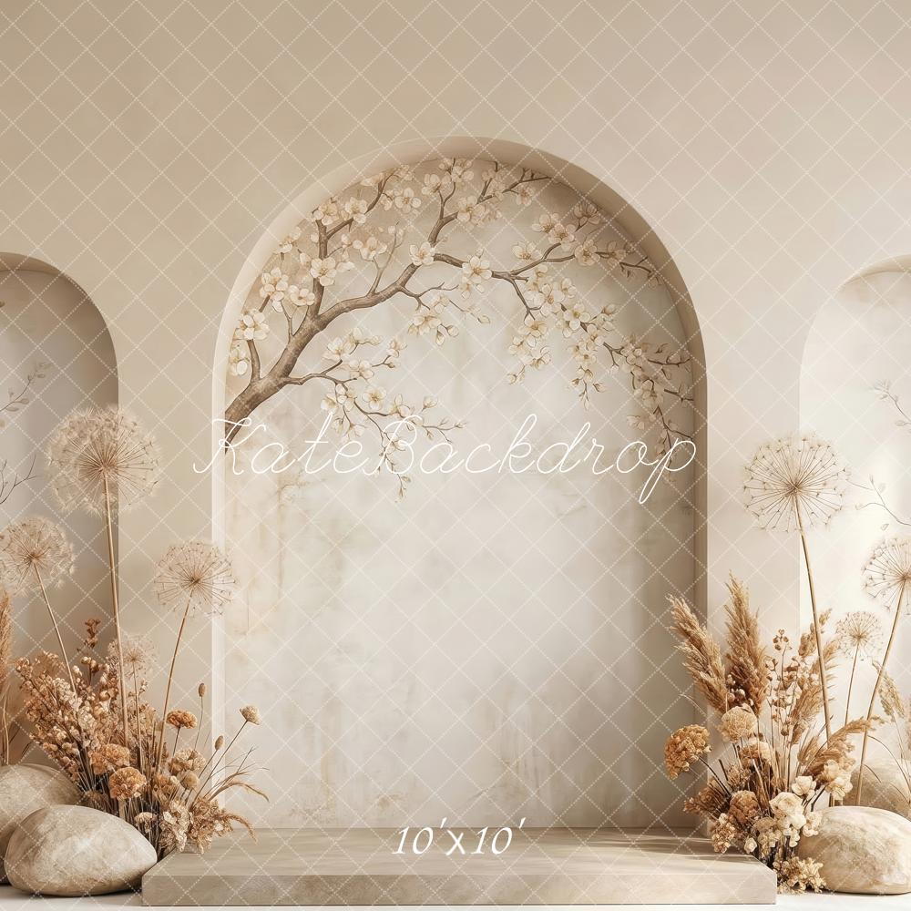 Kate Mother's Day Beige Flower Arch Dried Flowers Rocks Printed Backdrop Designed by Patty Roberts