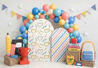 Kate Back to School Balloons Pencil Books Arch Garland Printed Backdrop Designed by Mini MakeBelieve