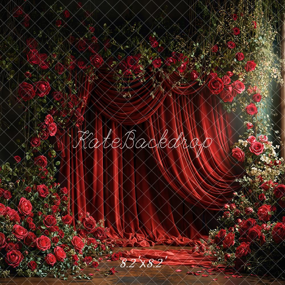 Kate Valentines Red Rose Flower Arch Curtains Window Backdrop Designed by Emetselch