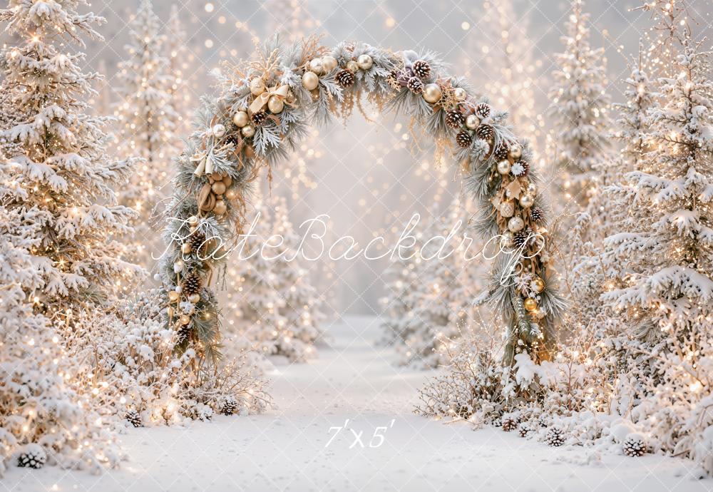 TEST Kate Christmas Flower Arch Snowy Trees Lights Printed Backdrop Designed by Emetselch