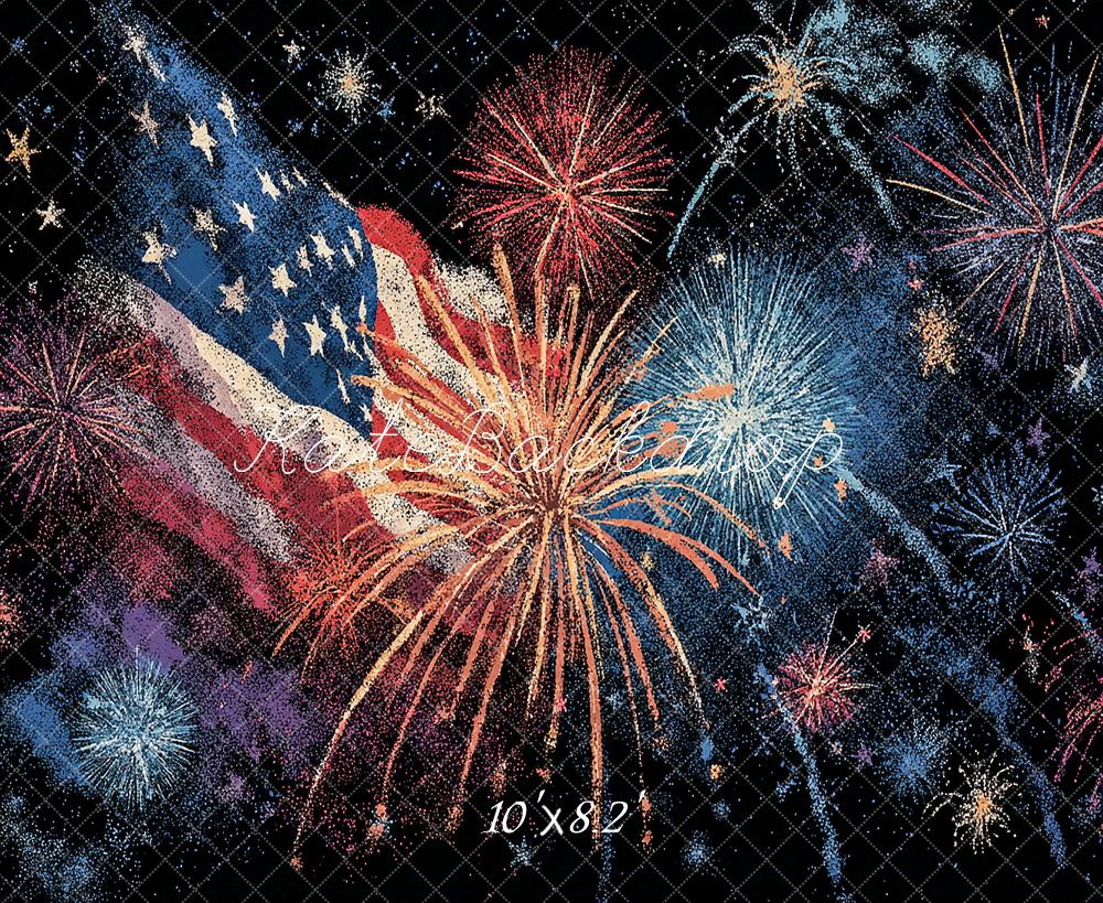 Kate Independence Day American Flag Fireworks Night Sky Backdrop Designed by Angela Miller