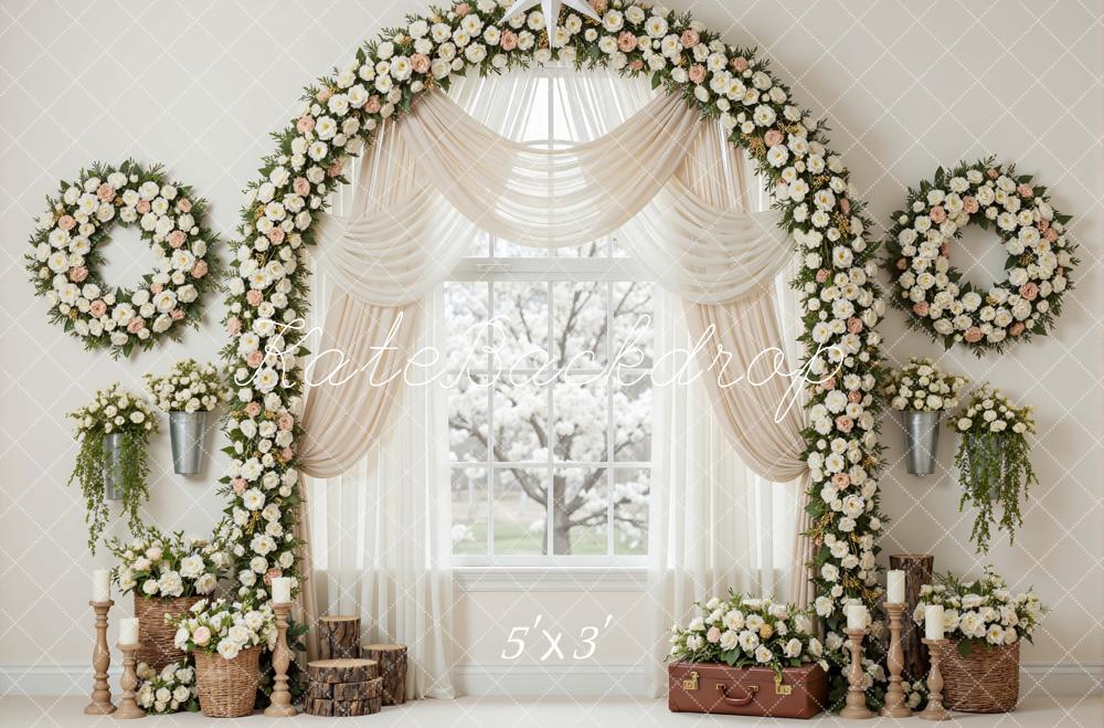 Kate Spring Flower Arch Wreath Window Drapes Printed Backdrop Designed by Mini MakeBelieve