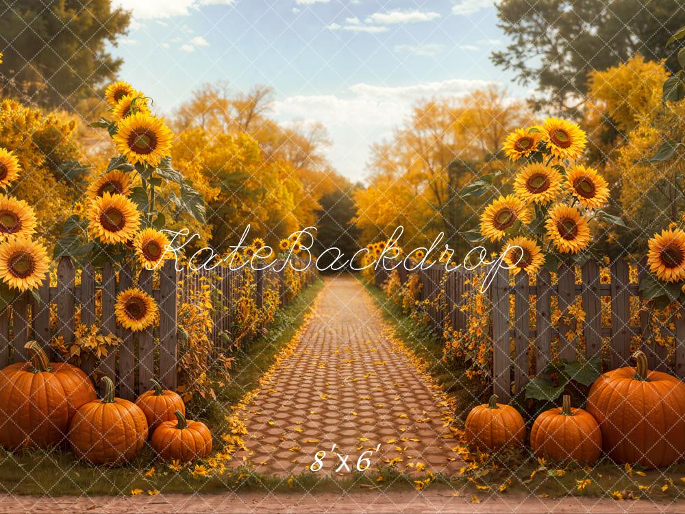 Kate Fall Sunflower Pumpkin Cobblestone Pathway Backdrop Designed by Emetselch