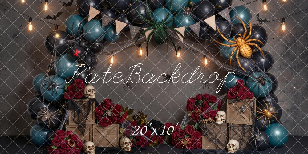 Kate Halloween Spooky Balloon Arch Skulls Spiders Roses Printed Backdrop Designed by Emetselch