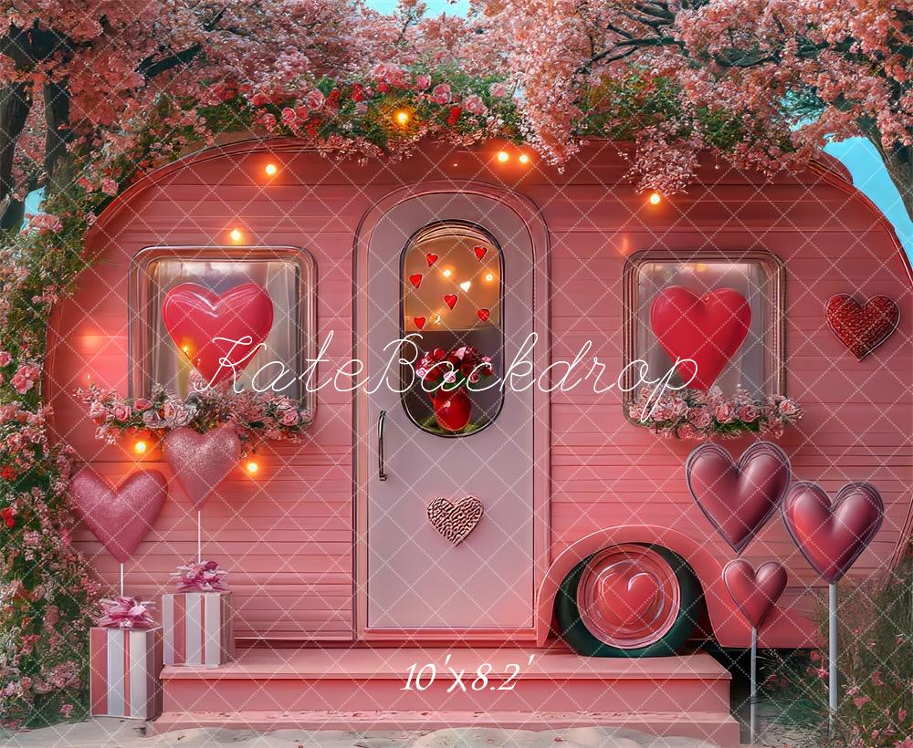 Kate Valentine Hearts Pink Caravan Backdrop Designed by Mini MakeBelieve