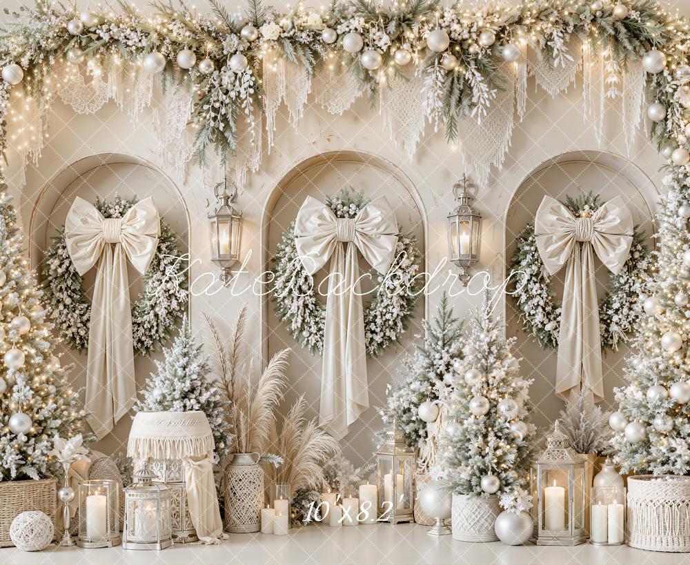 Kate Christmas White Gold Wreath Arch Printed Backdrop Designed by Emetselch