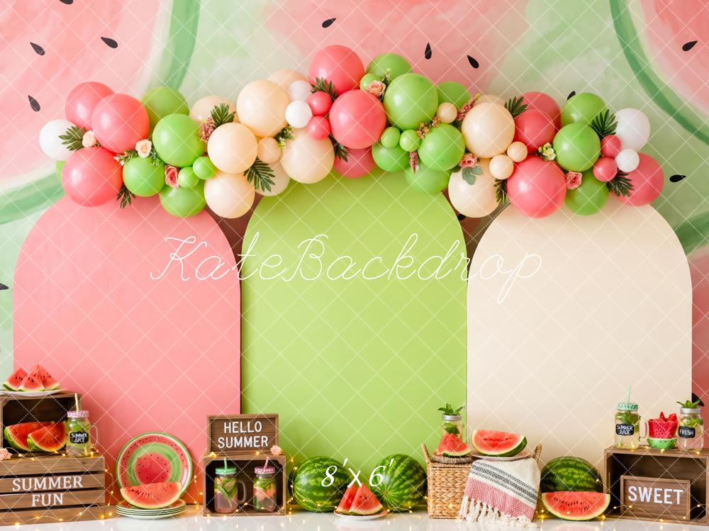 Kate Summer Birthday Watermelon Party Balloon Arch Printed Backdrop Designed by Patty Roberts