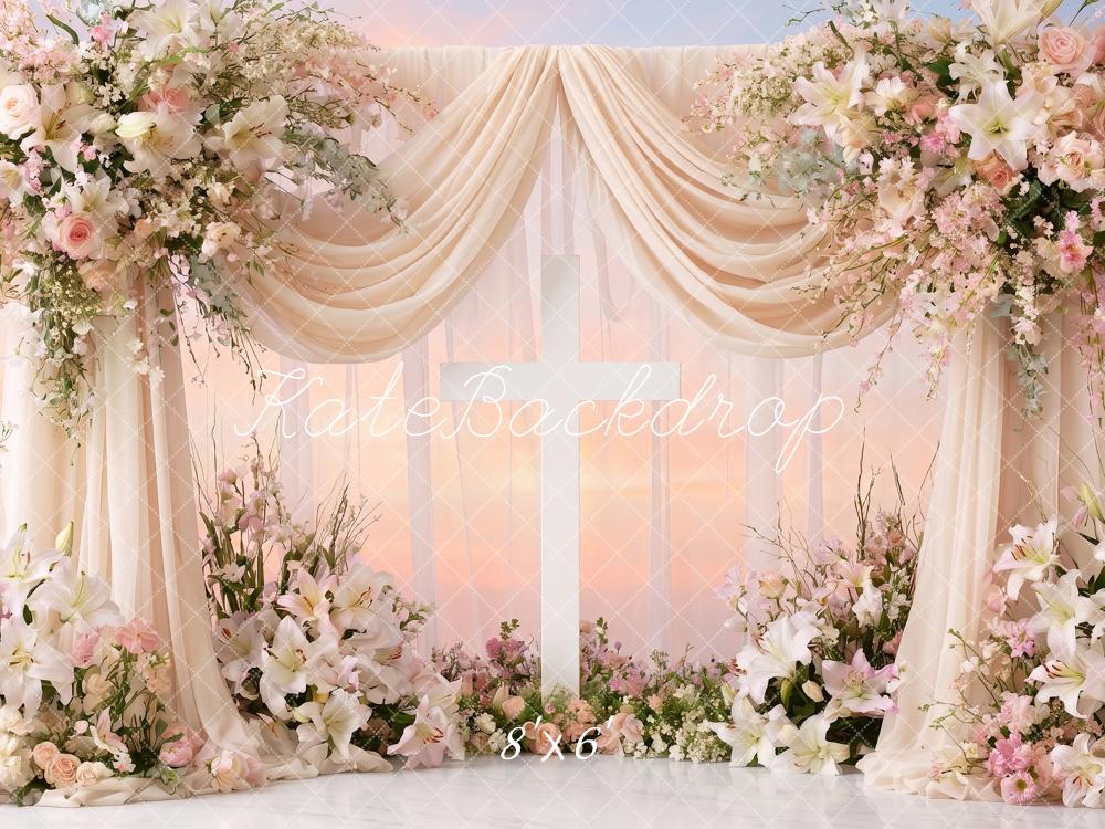 Kate Church Stage Cross Wedding Flower Arch Drapes Printed Backdrop Designed by Angela Miller