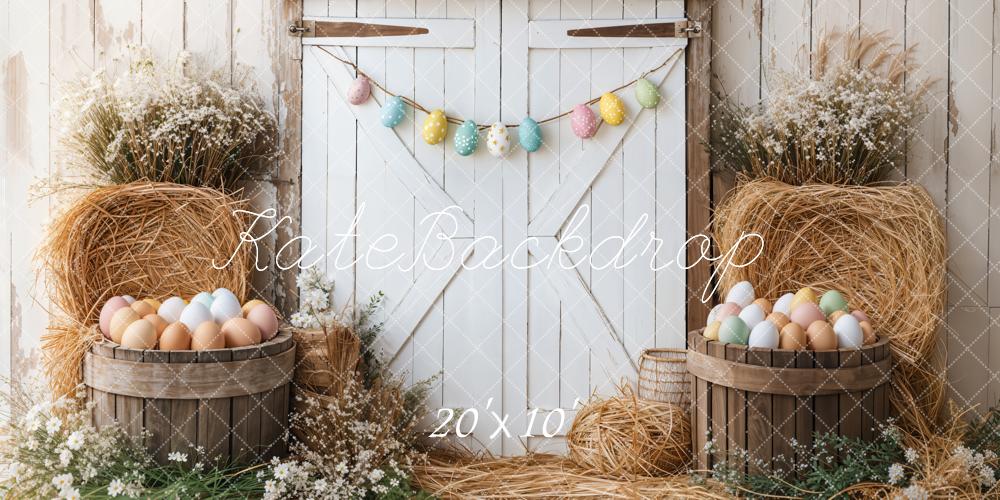 Easter Eieren Bloemige Schuurdeur Hooi Foto Achtergrond Designed by Emetselch