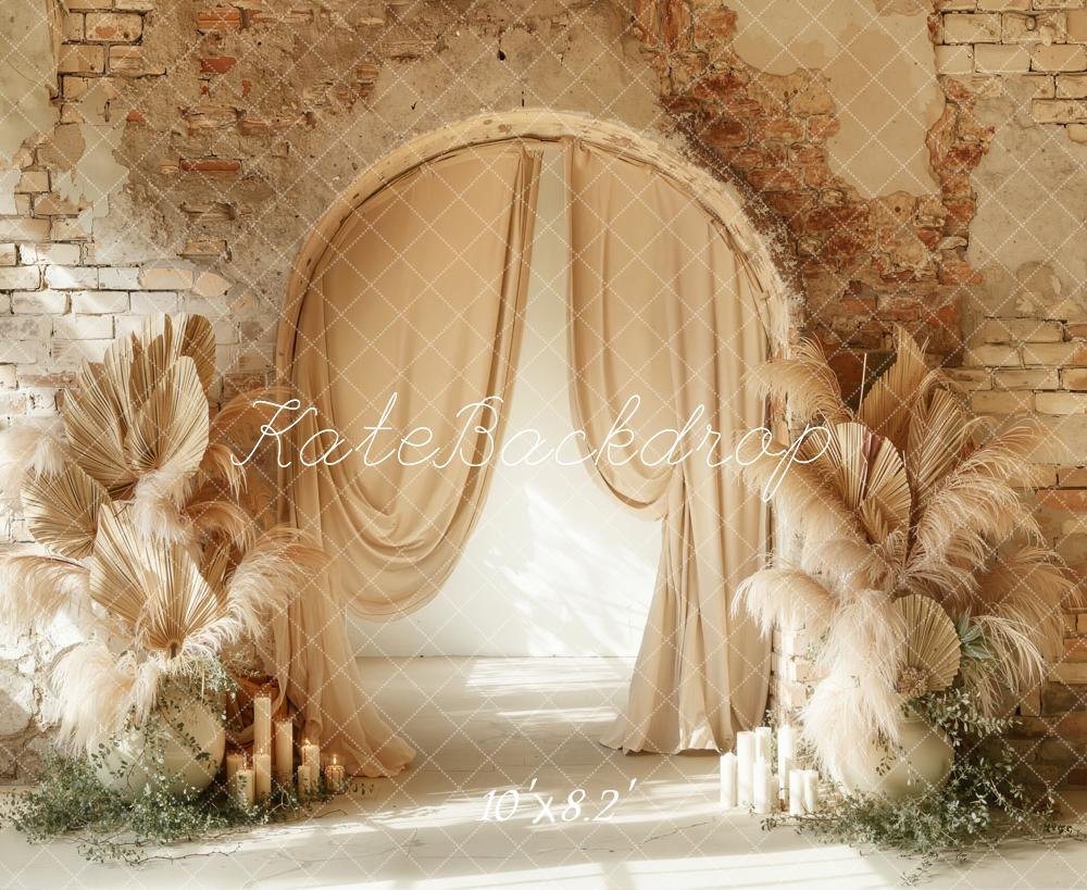 Kate Mother's Day Boho Arch Brick Wall Dried Pampas Backdrop Designed by Emetselch