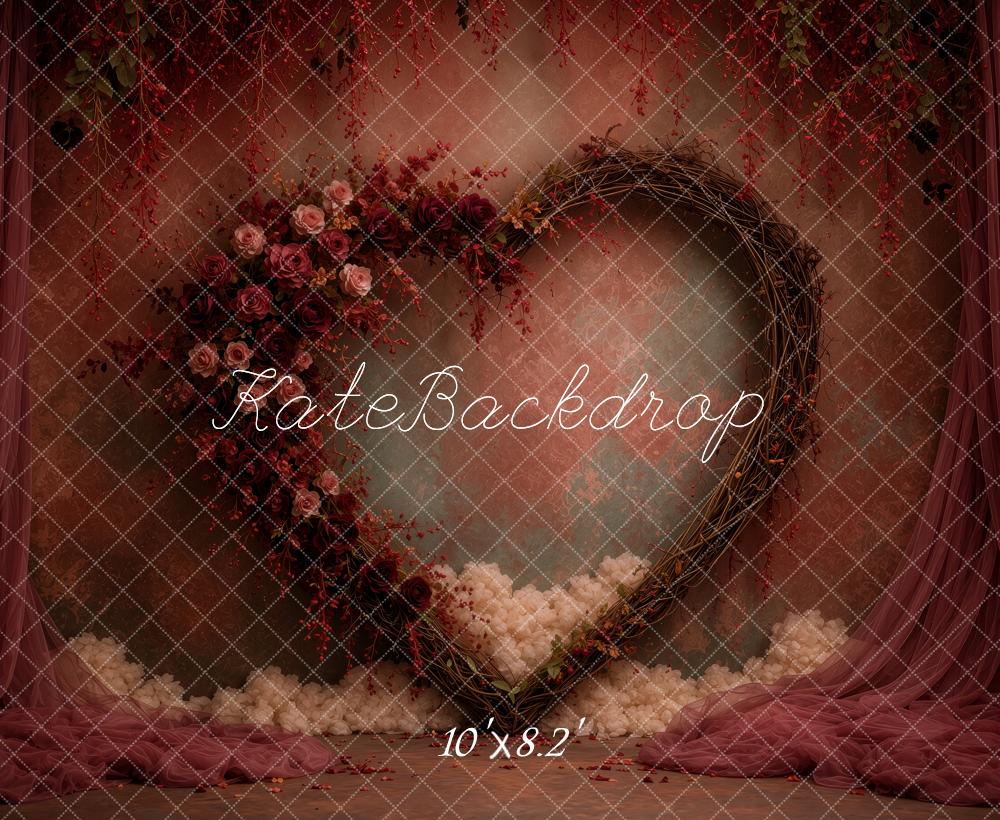 Kate Valentine's Day Burgundy Floral Heart Wreath Printed Backdrop Designed by Ashley Ward