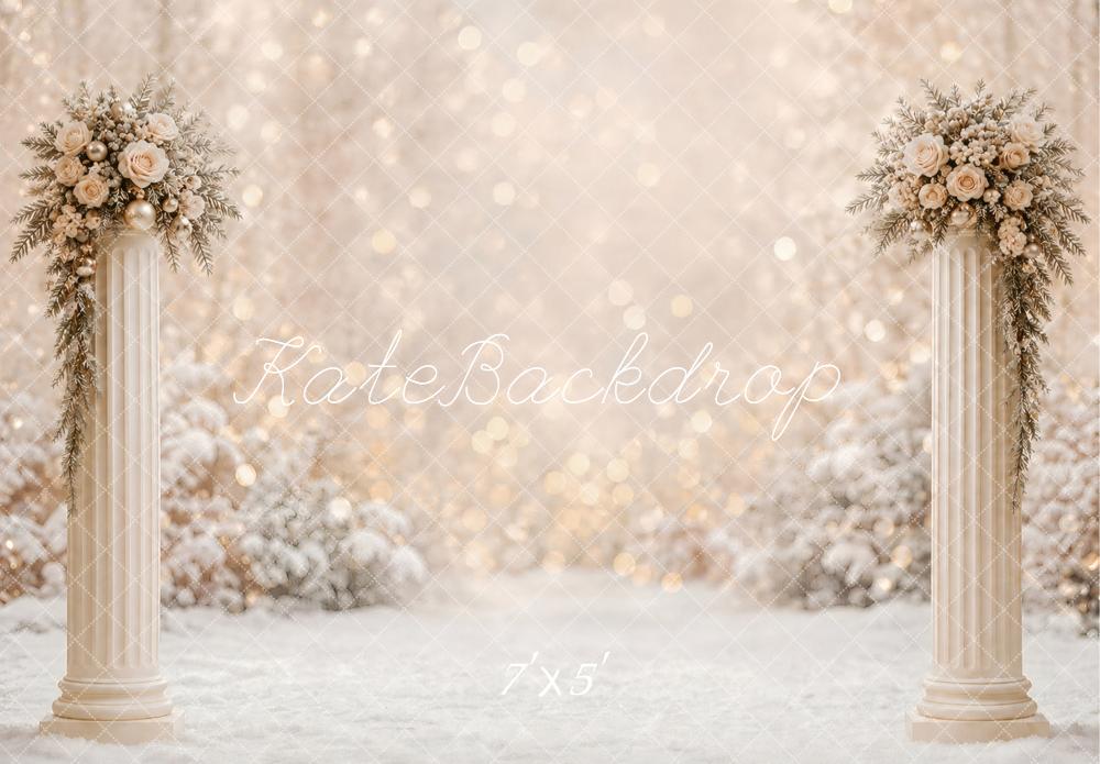 Kate Winter Flower Columns Snow Bokeh Printed Backdrop Designed by Vertigo Productions