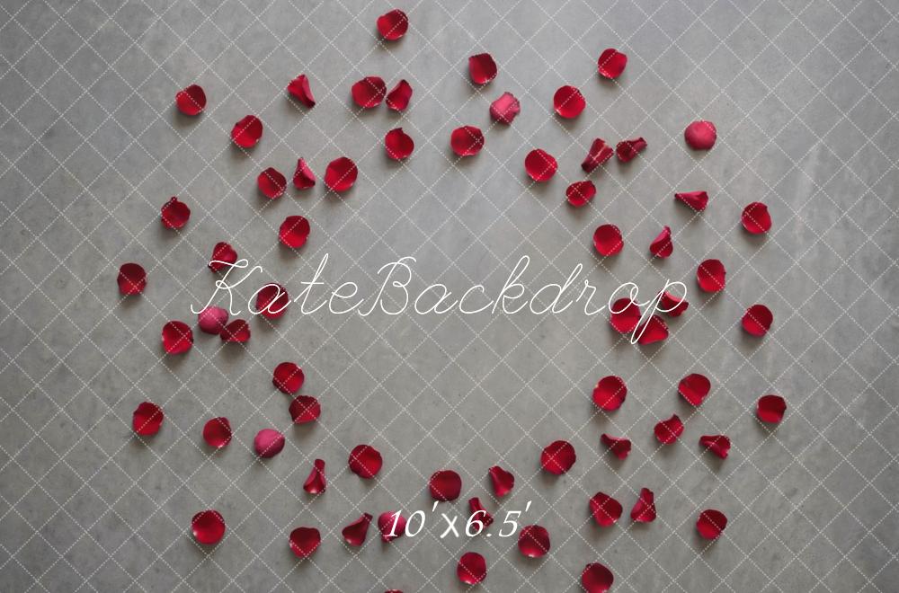 Kate Red Rose Petals on Gray Background Floor Backdrop Designed by Mini MakeBelieve