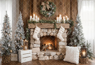 Kate Christmas Fireplace Wreath Stockings Trees Backdrop Designed by Emetselch