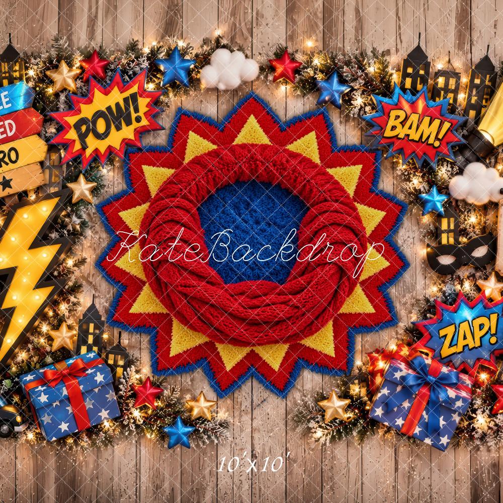 Kate Newborn Superhero Comic Gift Boxes Printed Backdrop Designed by Laura Bybee