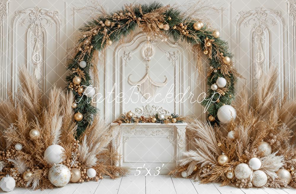 Kate Christmas Arch Boho Pampas Grass Retro Wall Backdrop Designed by Emetselch