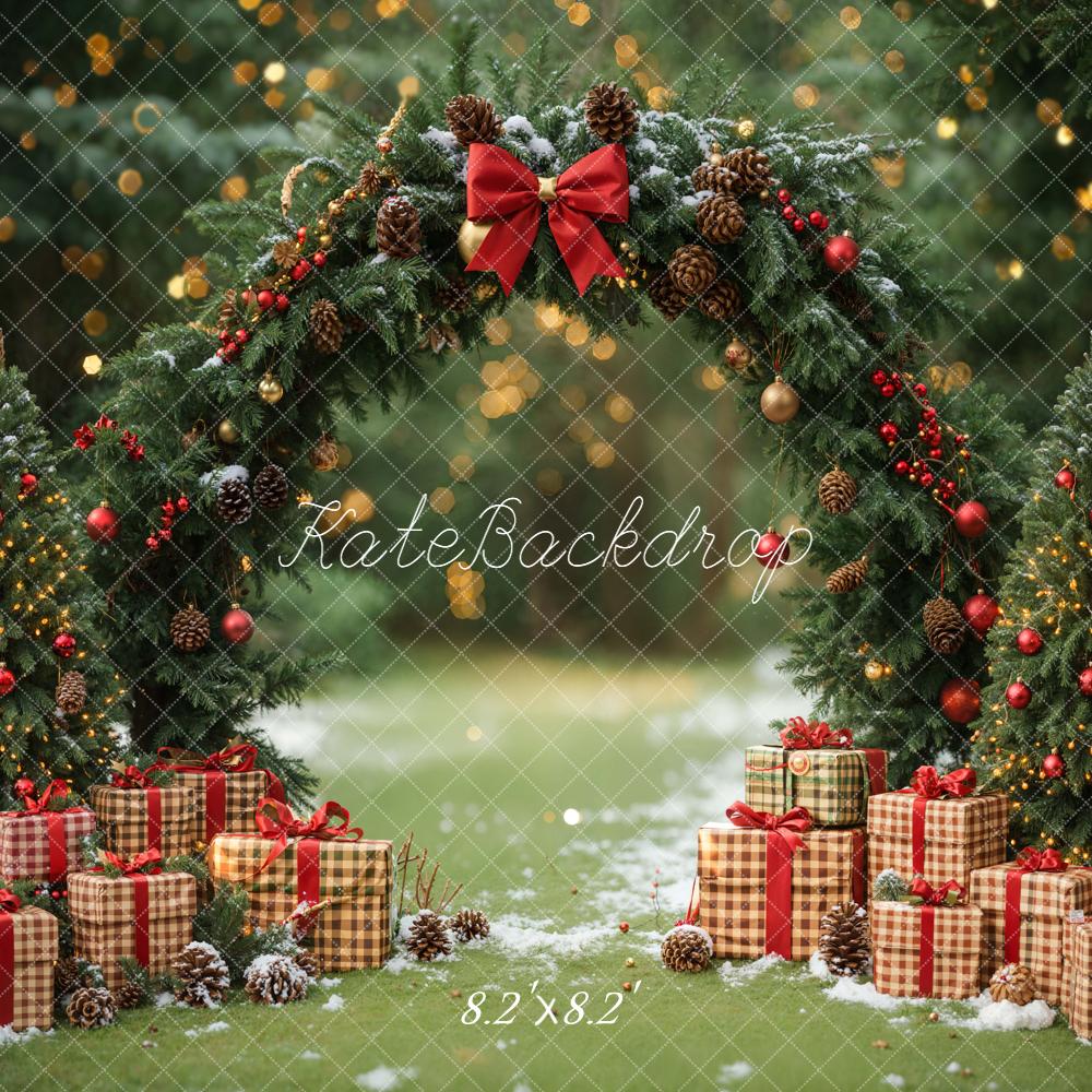 Fondo de bosque de regalo de árboles de pino de Navidad