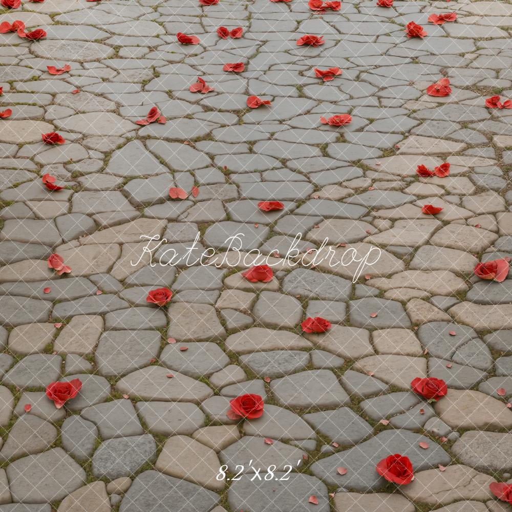 Kate Cobblestone Floor With Red Rose Petals Backdrop Designed by Kate Image