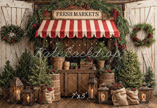 Kate Christmas Market Pine Trees Wreath Lanterns Printed Backdrop Designed by Emetselch