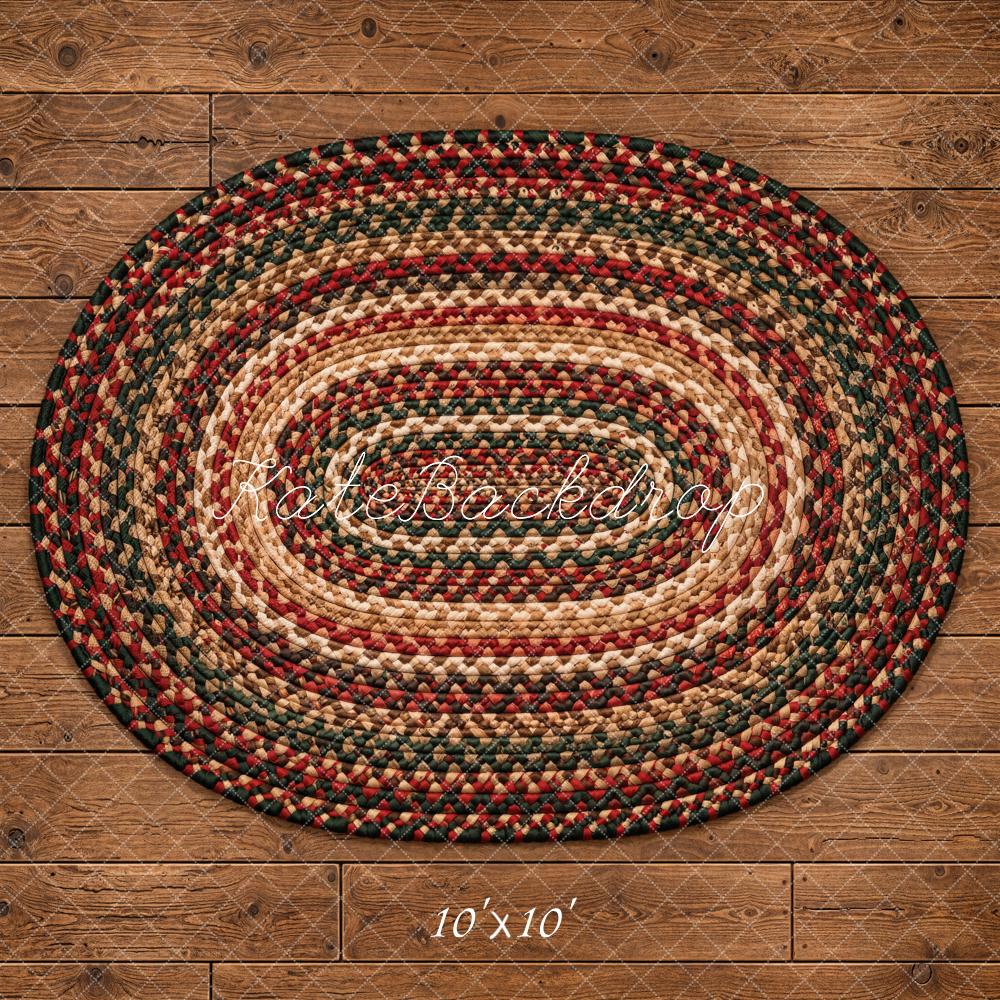 Kate Rustic Wood Planks Braided Oval Rug Floor Printed Backdrop Designed by Kate Image