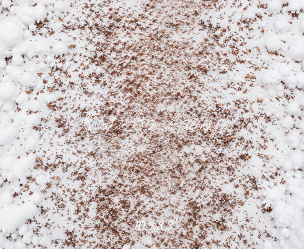 Kate Winter White Snow Brown Leaves Floor Printed Backdrop Designed by Kate Image