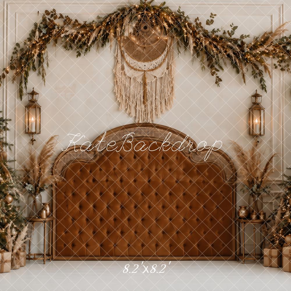Kate Christmas Trees Boho Headboard Dreamcatcher Garland Printed Backdrop Designed by Ashley Paul