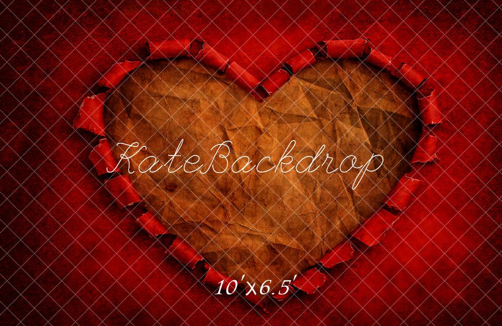 Kate Valentine's Day Torn Paper Heart Red Texture Backdrop Designed by Kerry Anderson