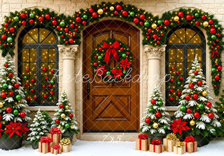 Guirnalda de Puerta Frontal de Navidad Wreath Árboles Nevados Fondo de Regalo Designed by Mini MakeBelieve