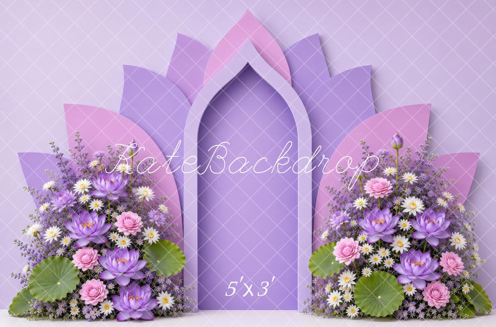 Kate Birthday Lotus Arch Purple Floral Printed Backdrop Designed by Shutter Swan Studios