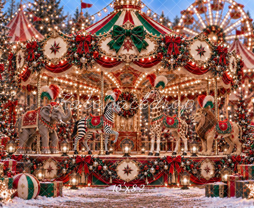 Kate Christmas Circus Carousel Animals Amusement Park Printed Backdrop Designed by Ashley Paul