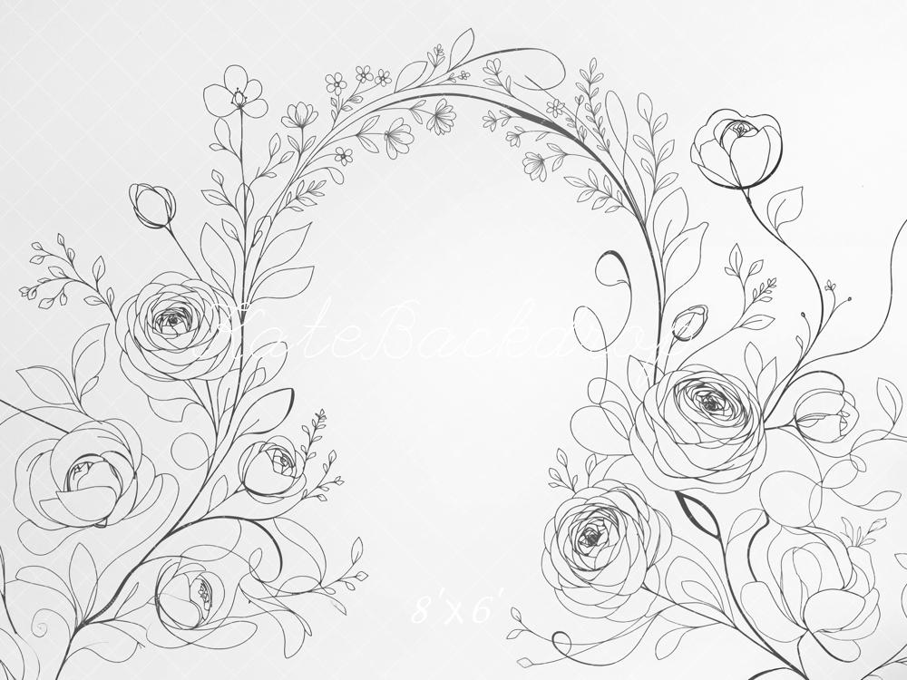 Kate Line Art White Flower Arch Printed Backdrop Designed by Mini MakeBelieve