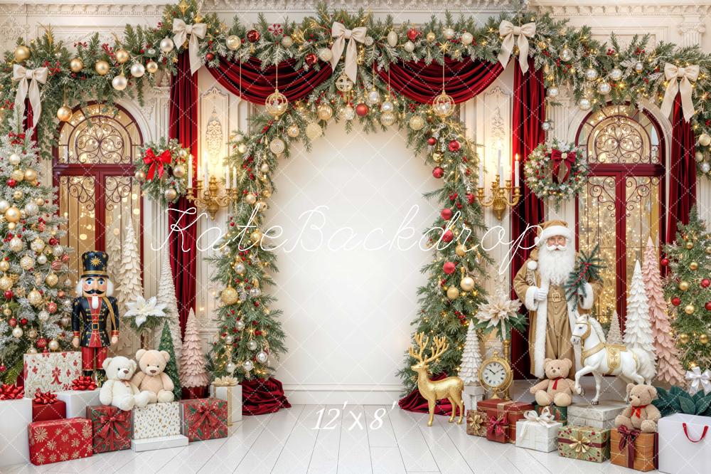 Kate Christmas Santa Nutcracker Arch Garland Gift Printed Backdrop Designed by Mini MakeBelieve
